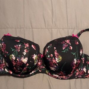 Floral Black Boost Balconette Bra with Pink Accents